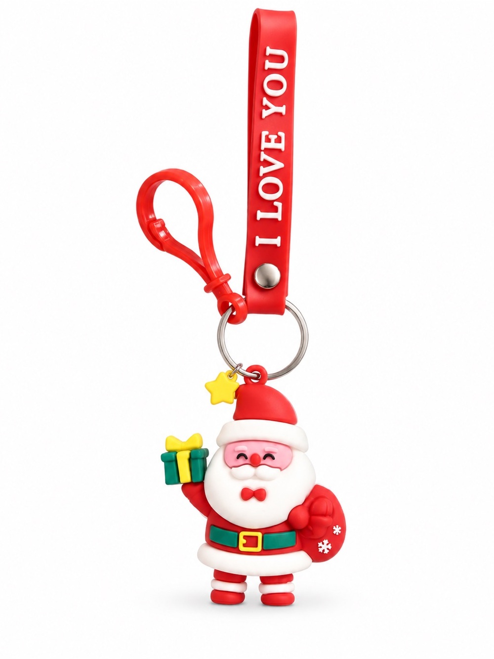 Decorated Santa Claus Rubber Red Christmas Gift Star 6" Keychain Key Bag Charm